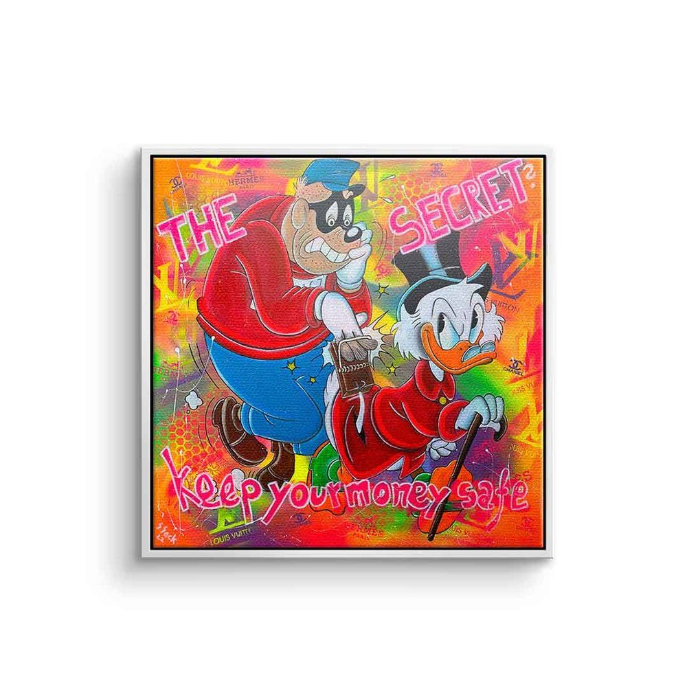 Leinwandbild Scrooge Dagobert G Duck your McDuck Leinwandbild, schwarzer money Rahmen DOTCOMCANVAS® money safe keep