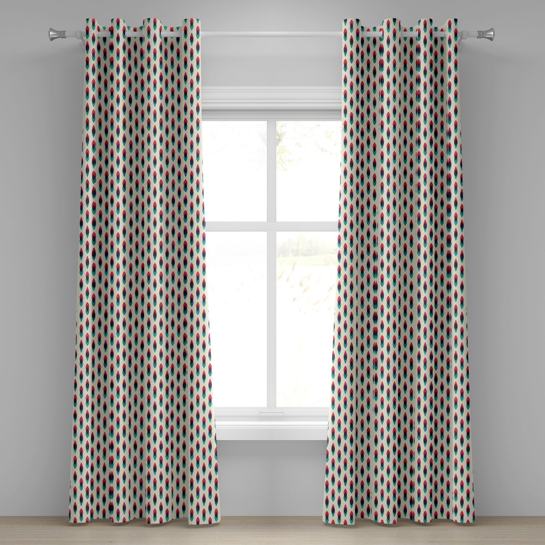 Gardine Dekorative 2-Panel-Fenstervorhänge für Schlafzimmer Wohnzimmer, Abakuhaus, Jahrgang Geometrische Muster Curve