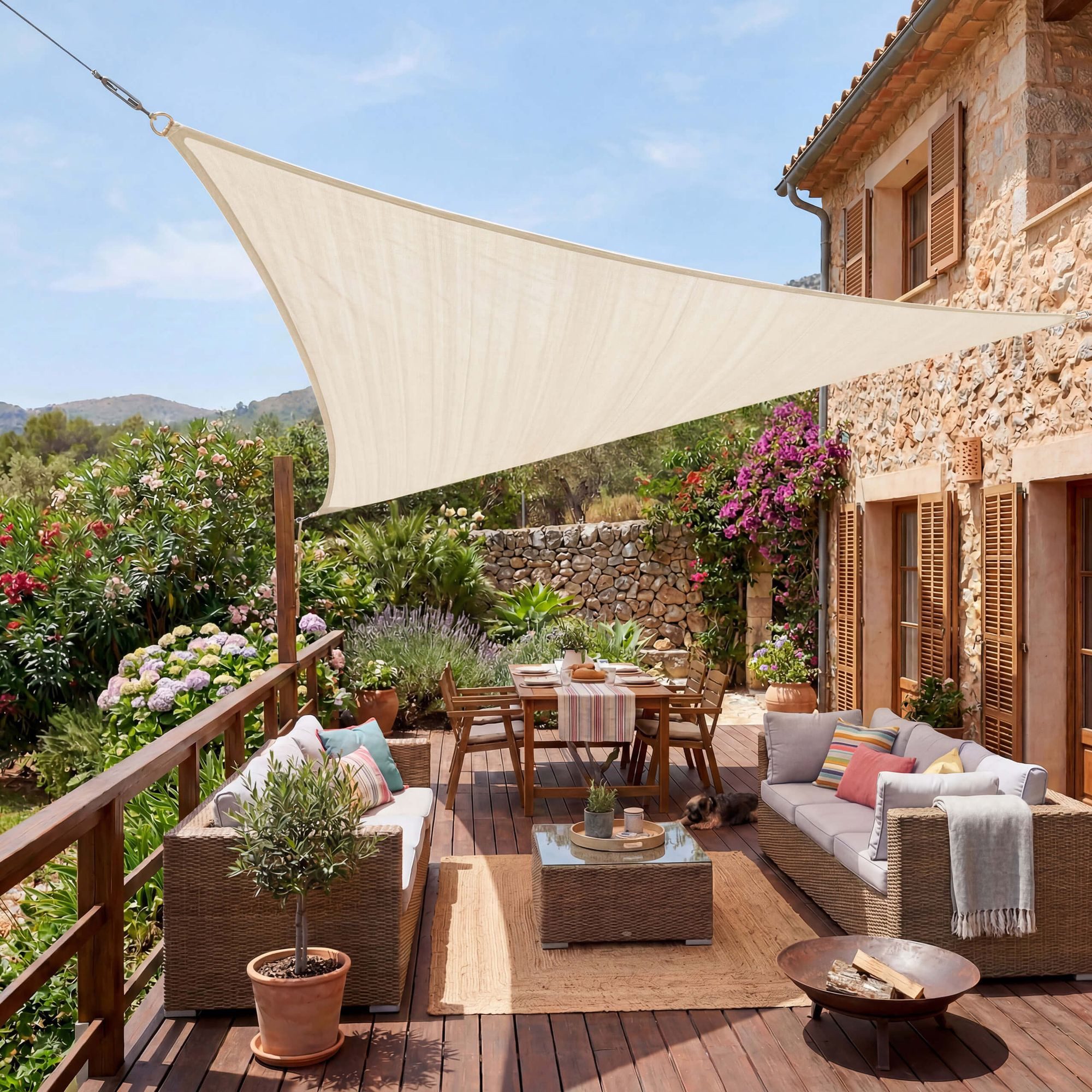 Jardinion Sonnensegel, (Dreieck 3 x 3 x 3m Beige Sonnenschutz, Luftdurchlässig, 1-tlg), inkl. Befestigungsseil