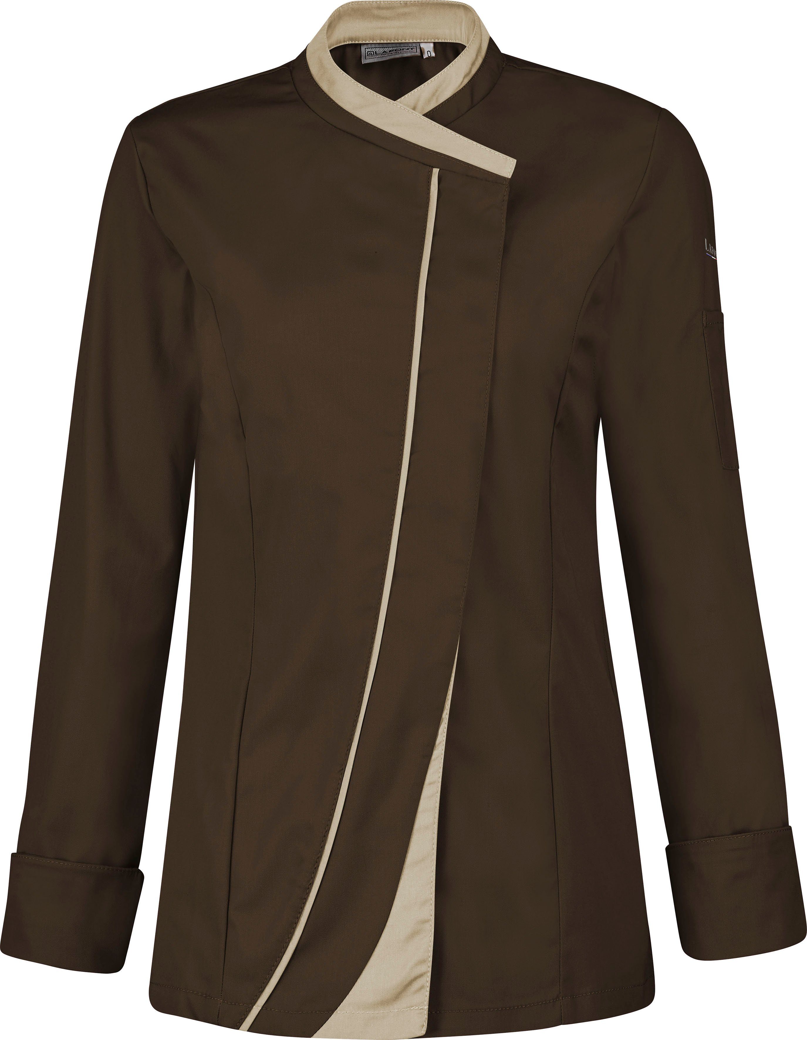 groß Lafont Kochjacke Langarm, Damen verdeckten / Kreuzverschluss mit "Saffron" CHOCOLAT BEIGE Druckknöpfen