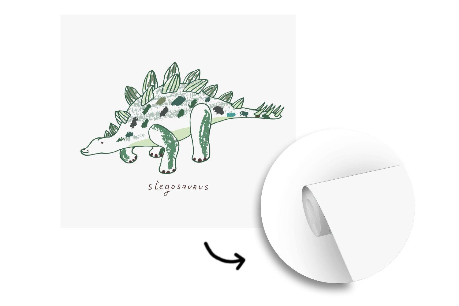 Kinder, für St), - Junge Kinderzimmer Vinyl Matt, - oder Tapete - Wohnzimmer bedruckt, (5 - - Stegosaurus Fototapete Dinosaurier Mädchen Schlafzimmer, Wandtapete MuchoWow