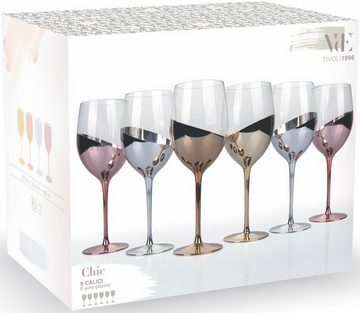 Villa d'Este Weinglas Chic silber, Glas, Gläser-Set, 6-teilig, Inhalt 520 ml