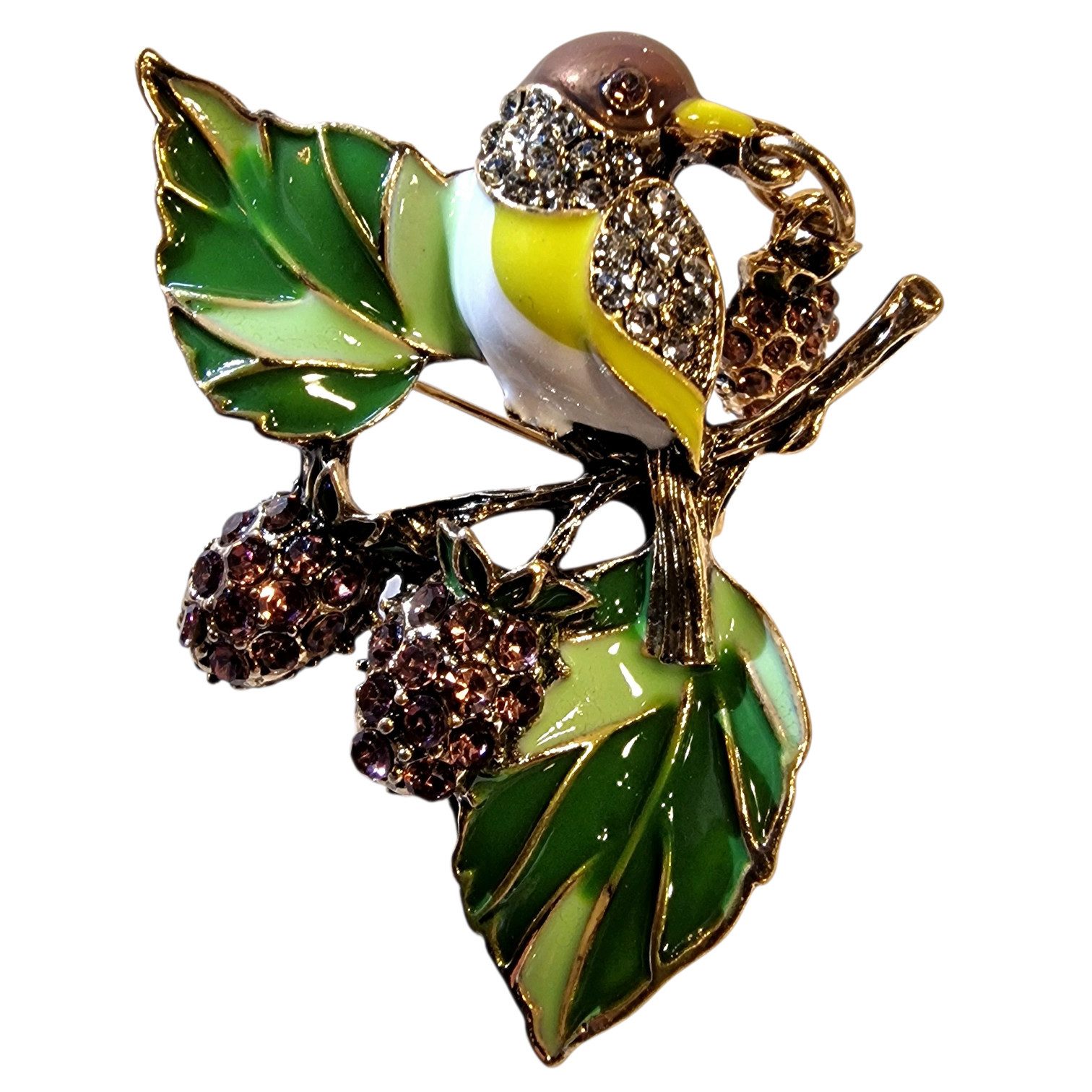 Dark-Desires Brosche Vogel-Brosche mit Kirschen und Emaille romantisch, Damen Brosche vintage Accesssoire retro Anstecknadel