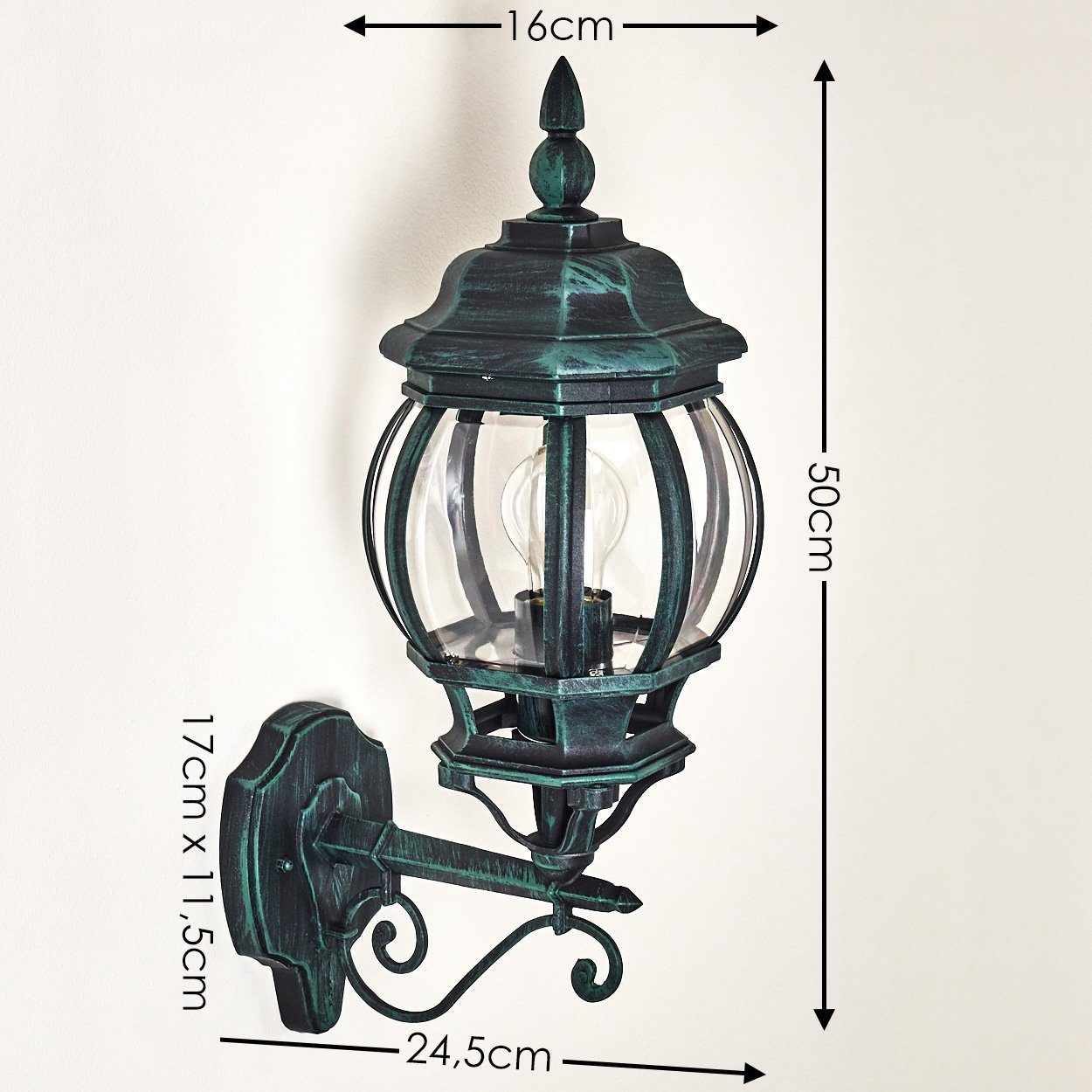hofstein Außen-Wandleuchte »Meyen« Außenwandlampe aufwärts in antikem Look, ohne Leuchtmittel, Aluguss in Schwarz/Grün m. Kunststoff-Scheiben, m. E27, Außenleuchte