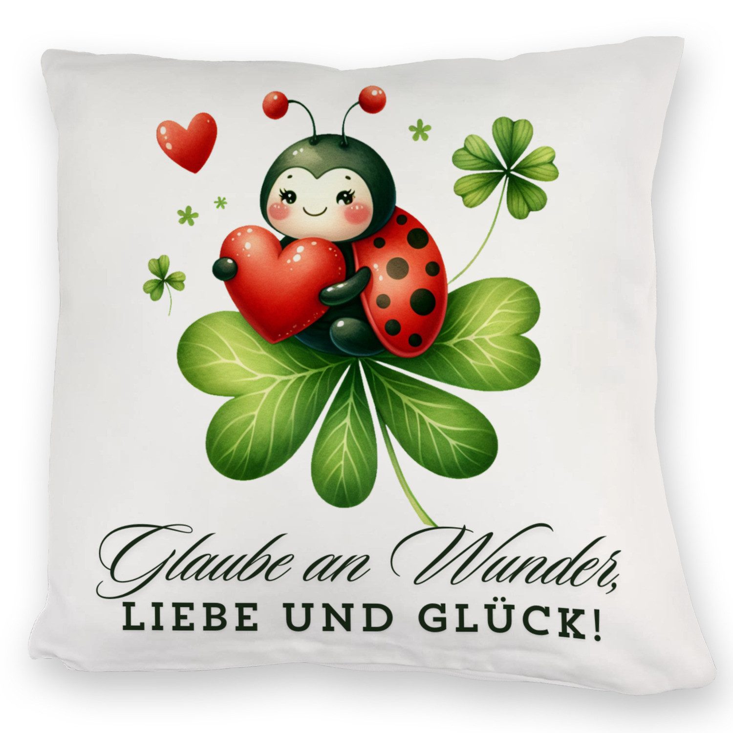 speecheese Dekokissen Marienkäfer Kuschelkissen mit Spruch Glaube an Wunder Liebe und