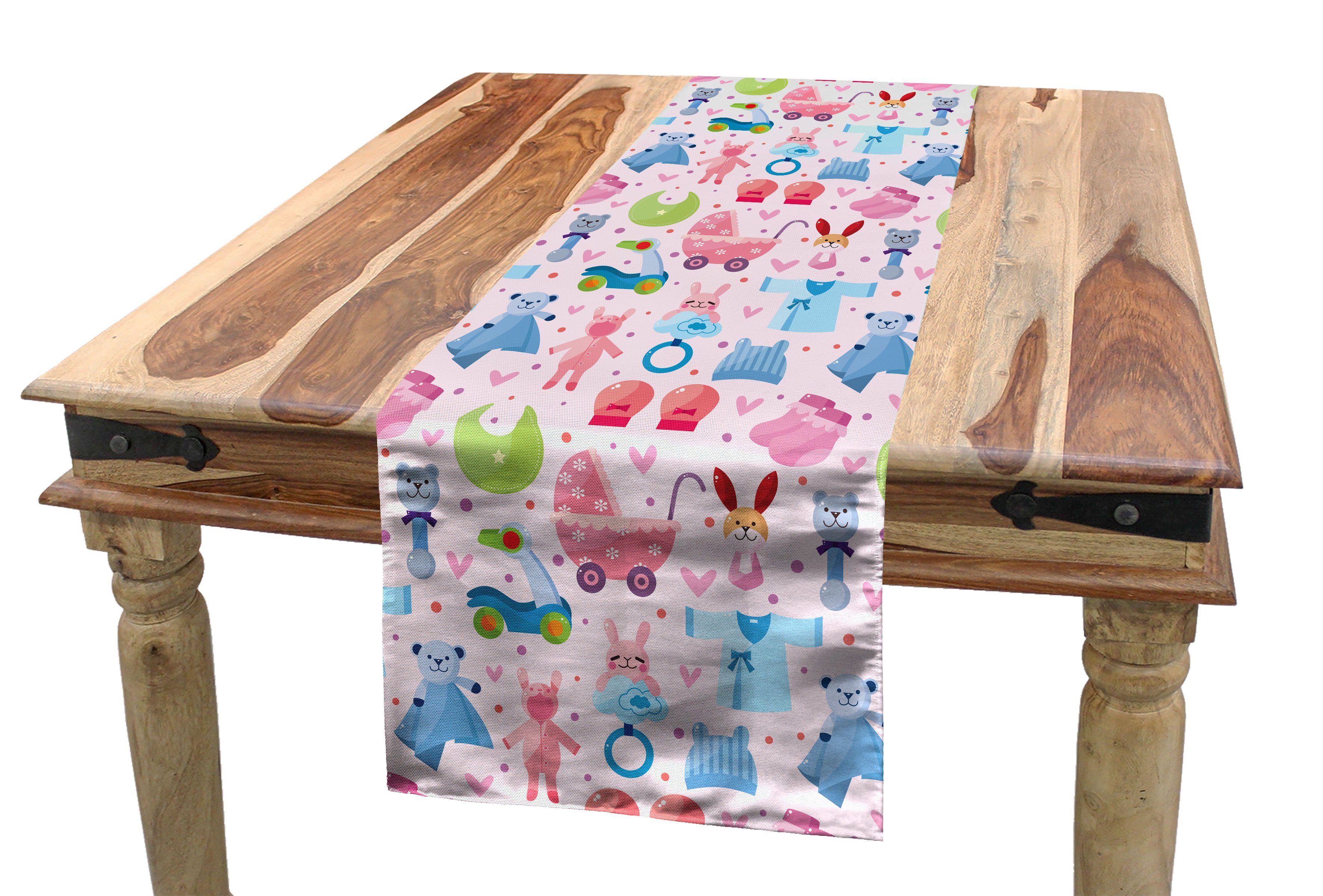 Tischläufer, Esszimmer Tischläufer Teddybär Baby Dekorativer Abakuhaus Rechteckiger Küche und Häschen