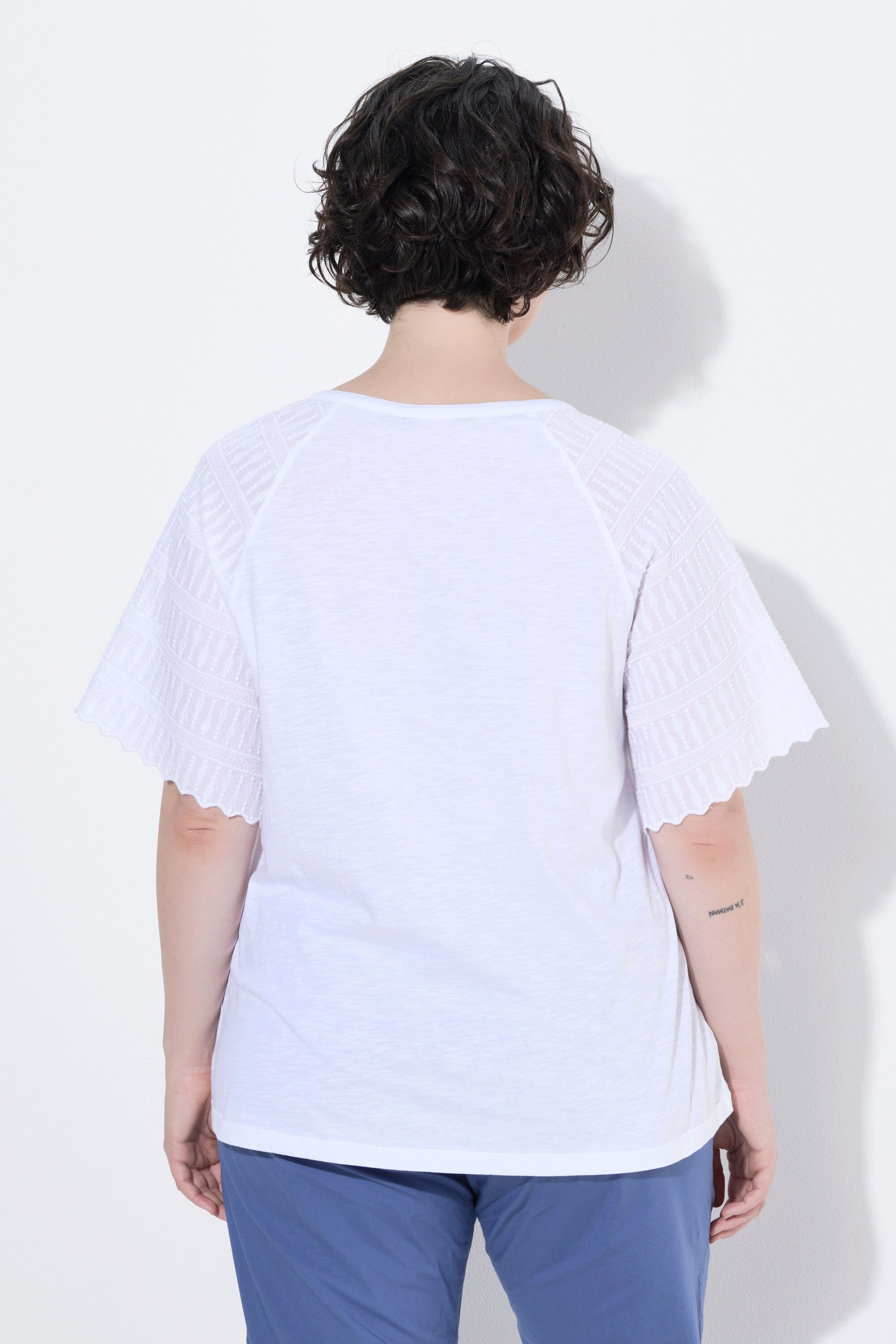 Ulla Popken T-Shirt T-Shirt Stickerei Tunika-Ausschnitt Halbarm