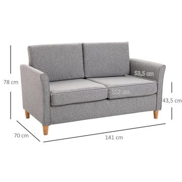 HOMCOM 2-Sitzer Polstersessel, Sofa Zweisitzer Couch Doppelsofamit Kissen Leinen Hellgrau