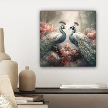 OneMillionCanvasses® Leinwandbild Pfaue - Pfauenfedern - Vögel - Natur, (1 St), Leinwand Bilder für Wohnzimmer Schlafzimmer, 20x20 cm