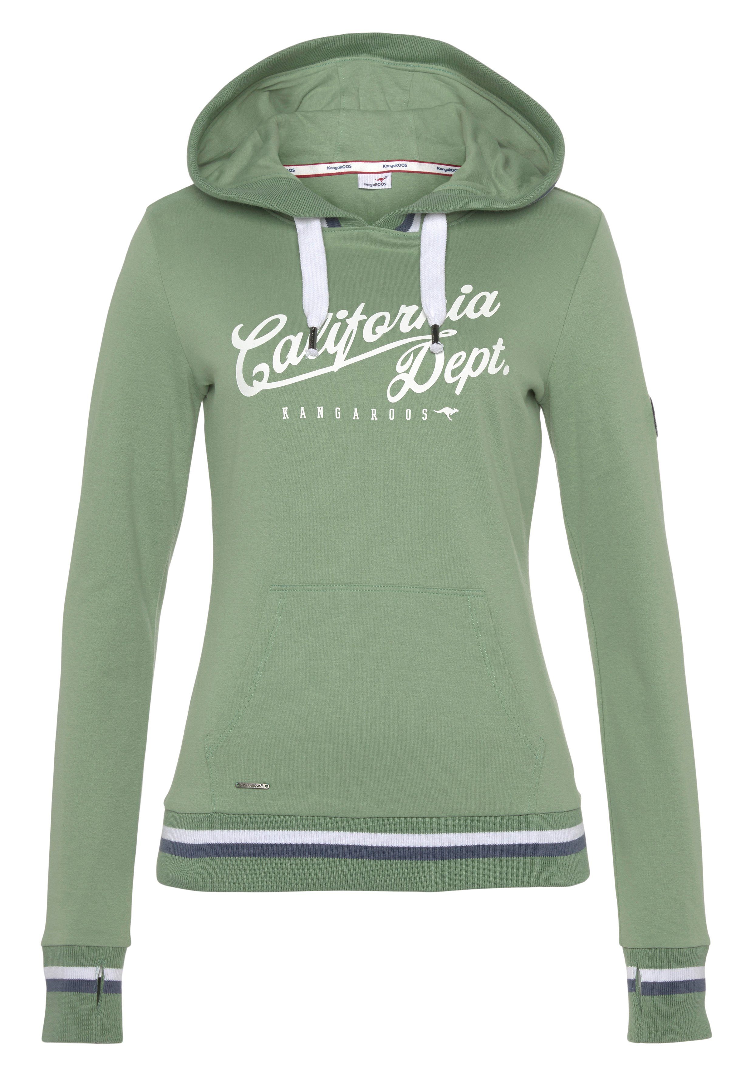 KangaROOS Kapuzensweatshirt grün NEUE mit Logoschriftzug - & KOLLEKTION Kontraststreifen großen