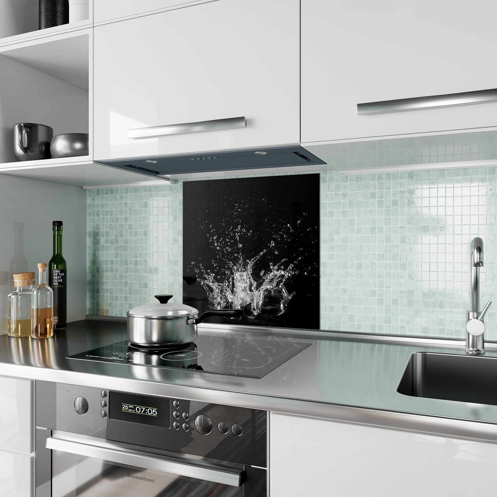 Küchenrückwand Küchenrückwand Motiv mit Glas Primedeco Spritzschutz Wassersplash