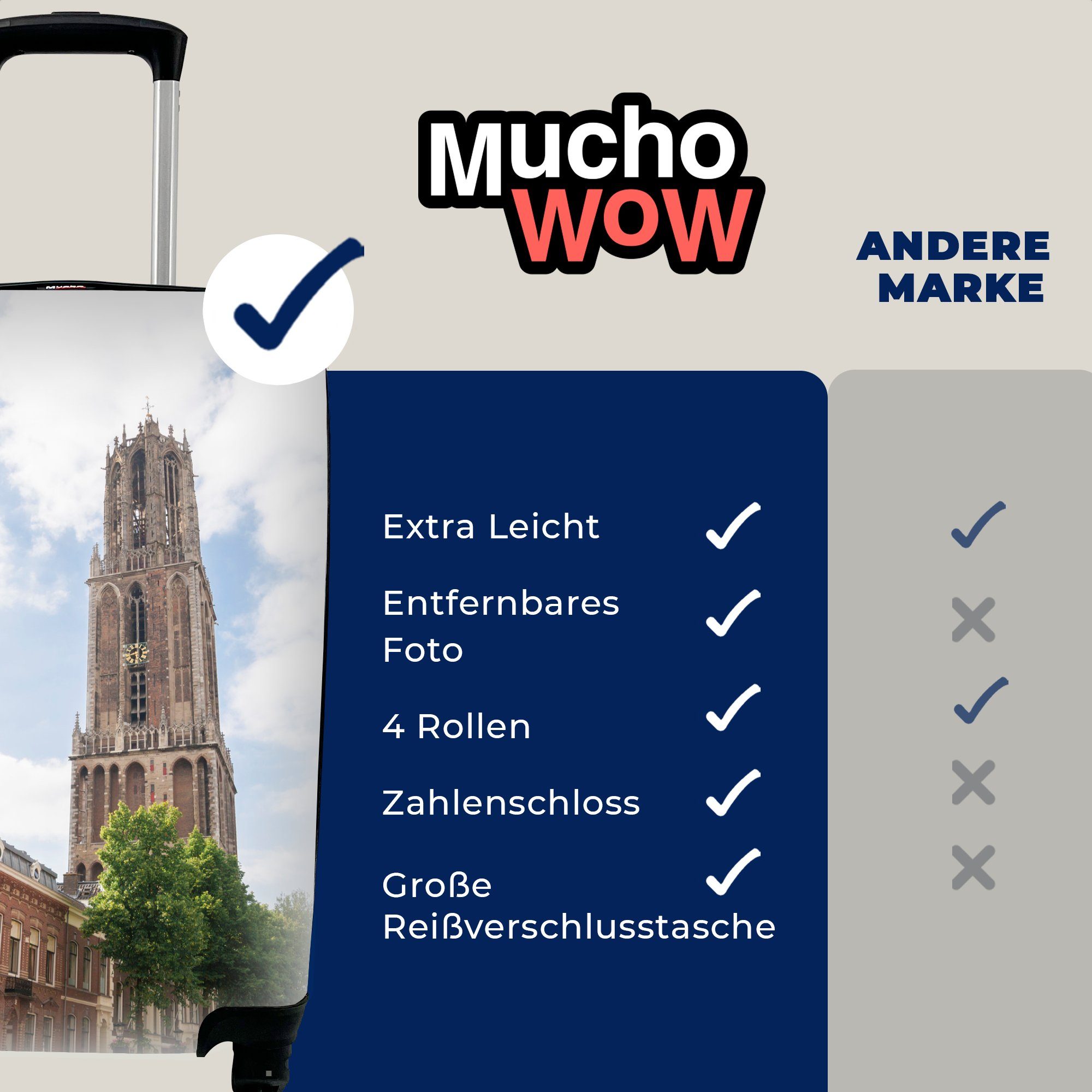 MuchoWow Handgepäck Utrecht, Ansicht Reisekoffer Trolley, für - mit Ferien, rollen, Reisetasche Domtoren Handgepäckkoffer - 4 Rollen,
