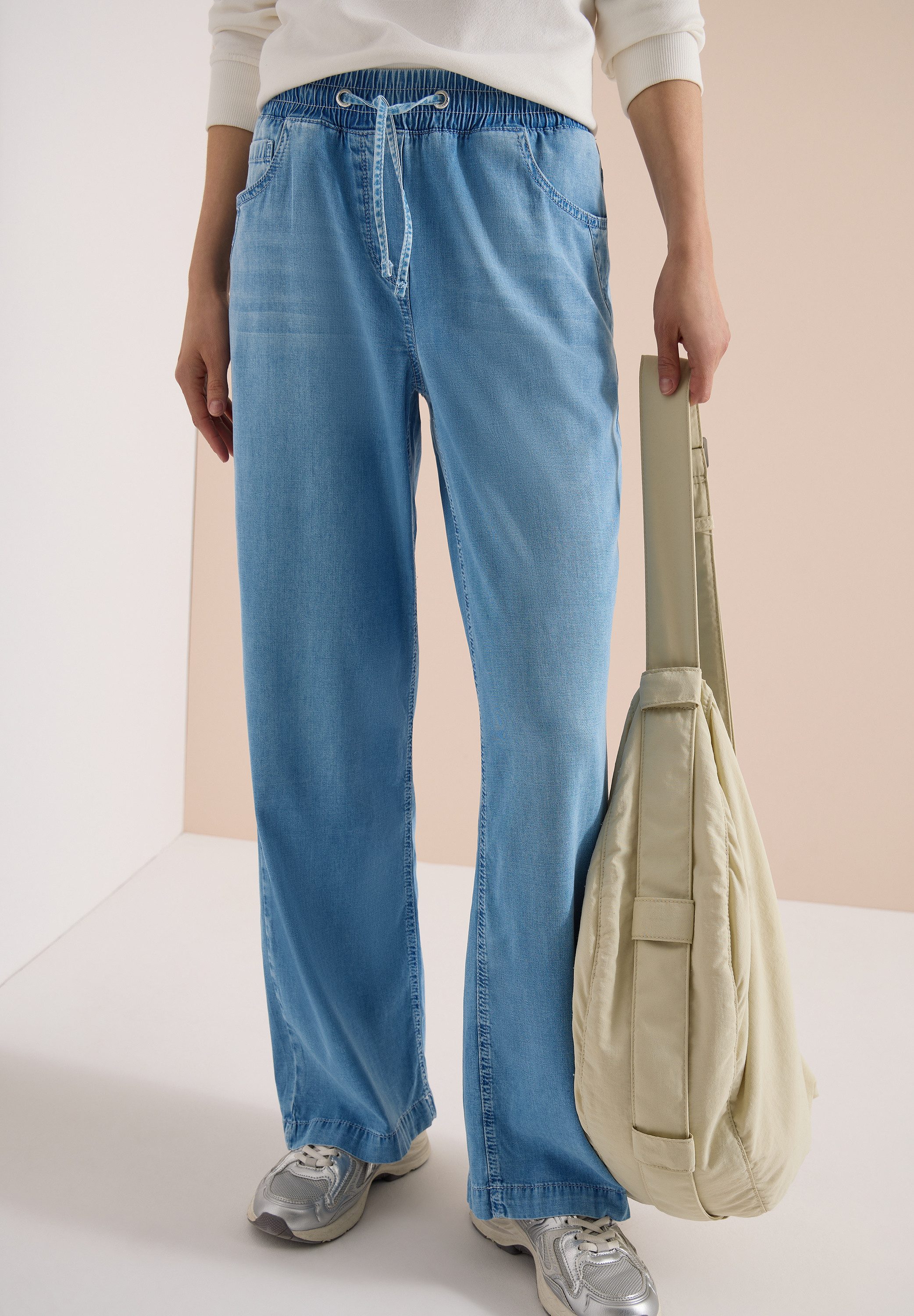 CECIL Loose-fit-Jeans Style Neele mit elastischem Bund und Kordelzug