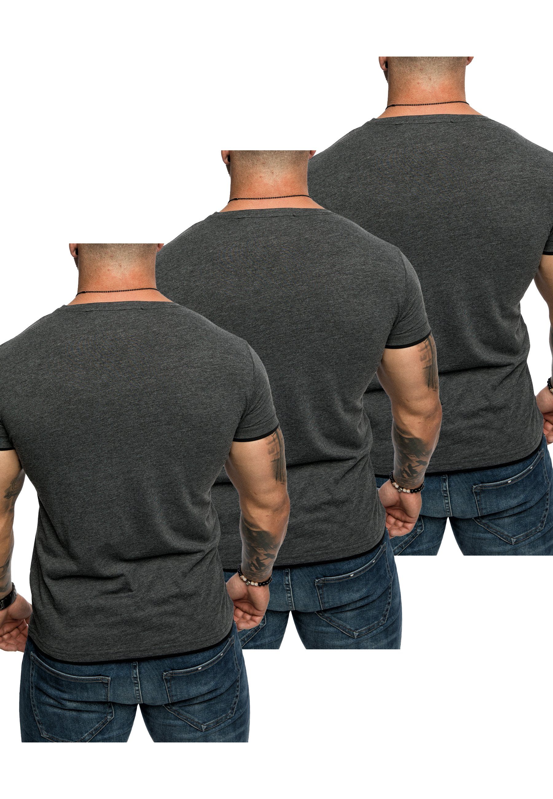 Amaci&Sons T-Shirt 3. LAKEWOOD 3er-Pack Oversize (3x Basic T-Shirts T-Shirt Herren mit (3er-Pack) Anthrazit/Schwarz) Rundhalsausschnitt