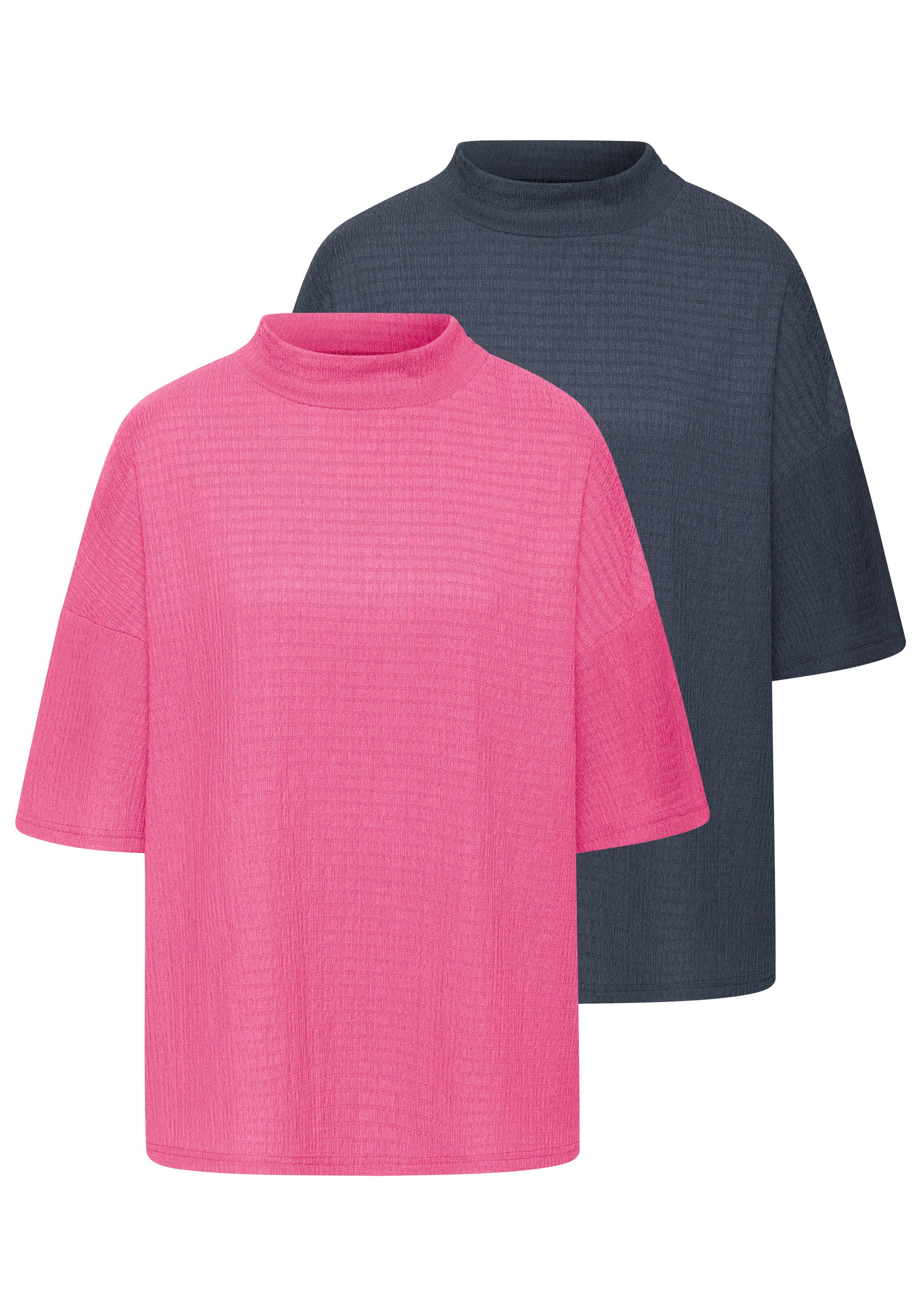 LASCANA Kurzarmshirt mit Stehkragen (2er-Pack) aus bügelfreier Crêpe-Qualität
