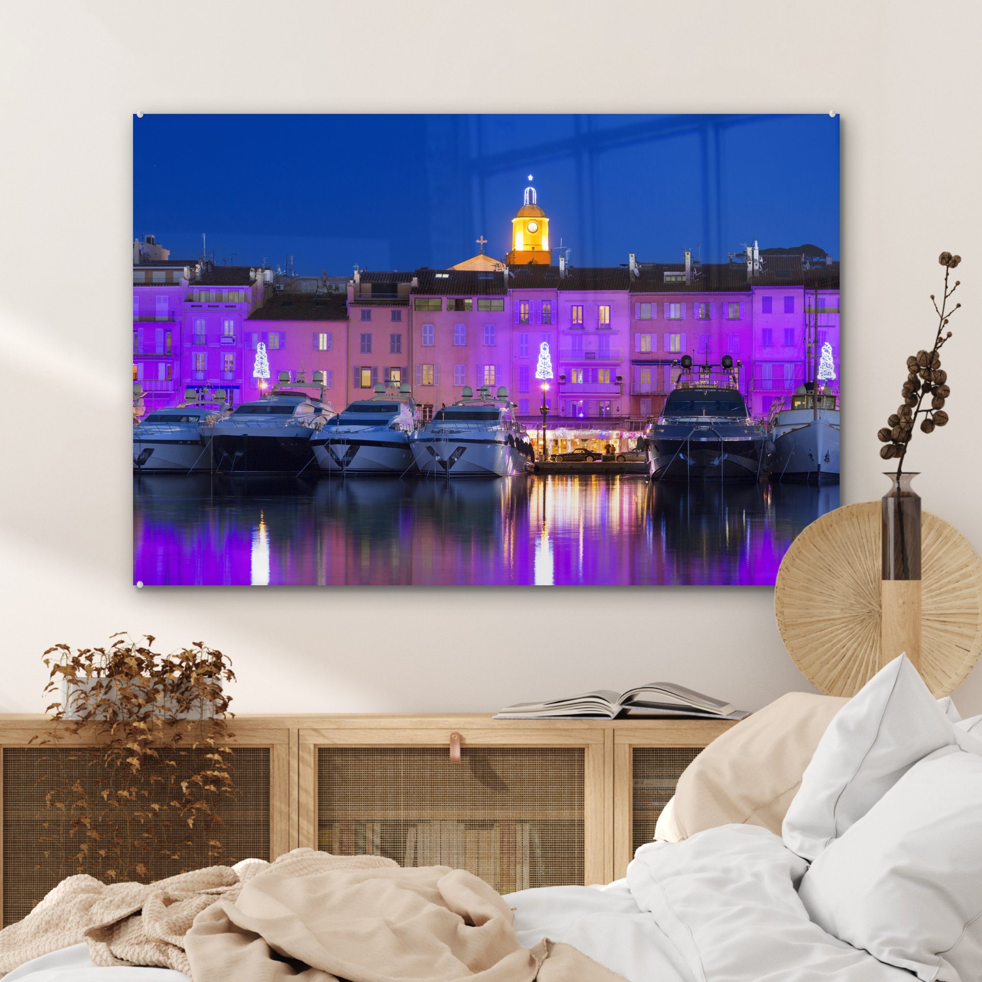 Acrylglasbilder im Lila Hafen Farbtöne von Schlafzimmer (1 Saint-Tropez, MuchoWow St), französischen Wohnzimmer Acrylglasbild &