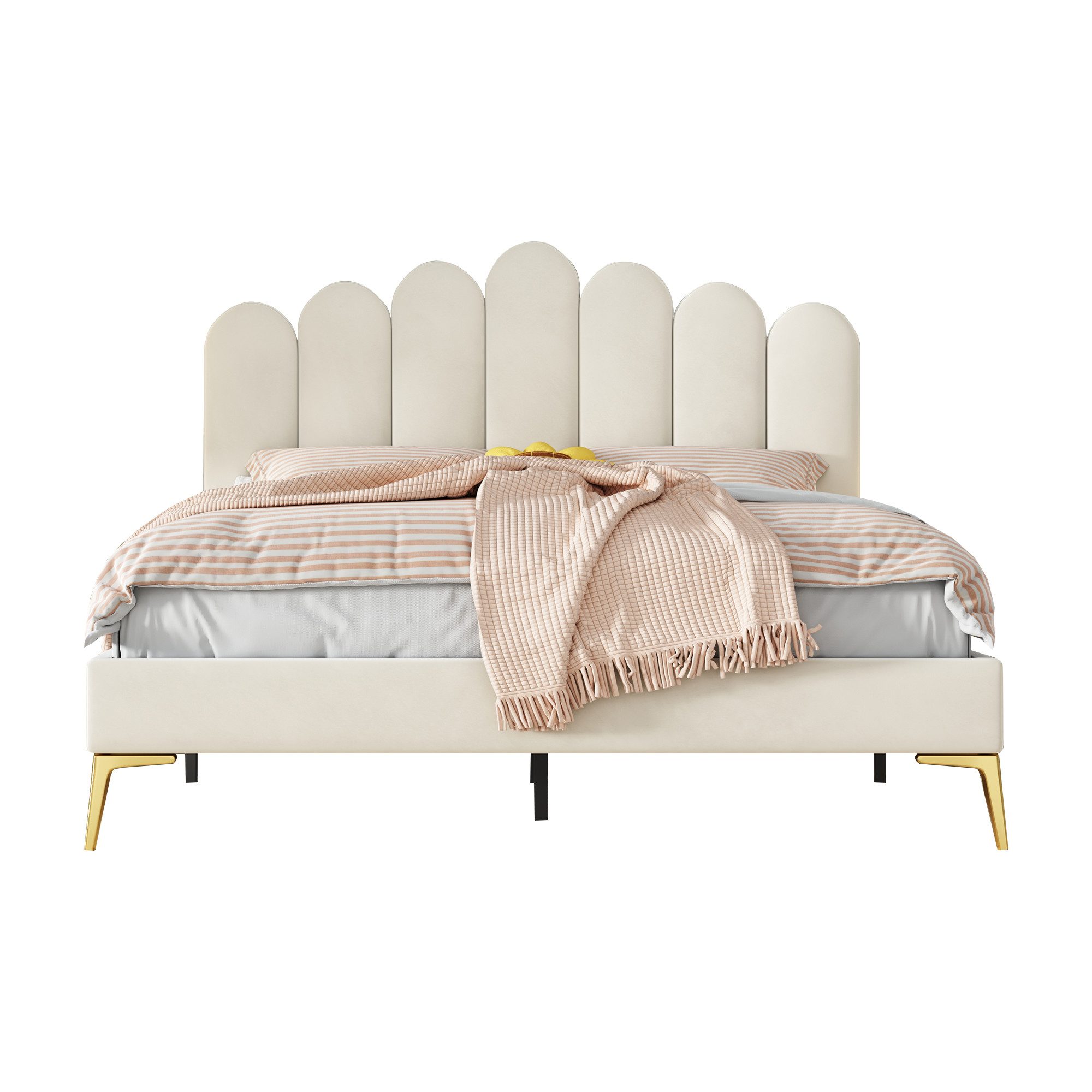 Sweiko Polsterbett, Doppelbett mit verstellbarem Kopfteil, Samtbezug, 140*200cm