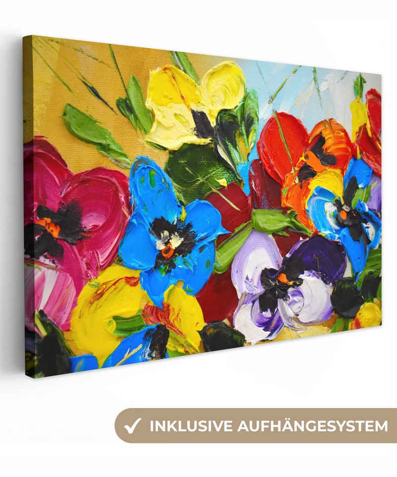 OneMillionCanvasses® Gemälde Ölfarbe - Malerei - Blumen, (1 St), Wandbild Leinwandbilder, Aufhängefertig, Wanddeko, 30x20 cm