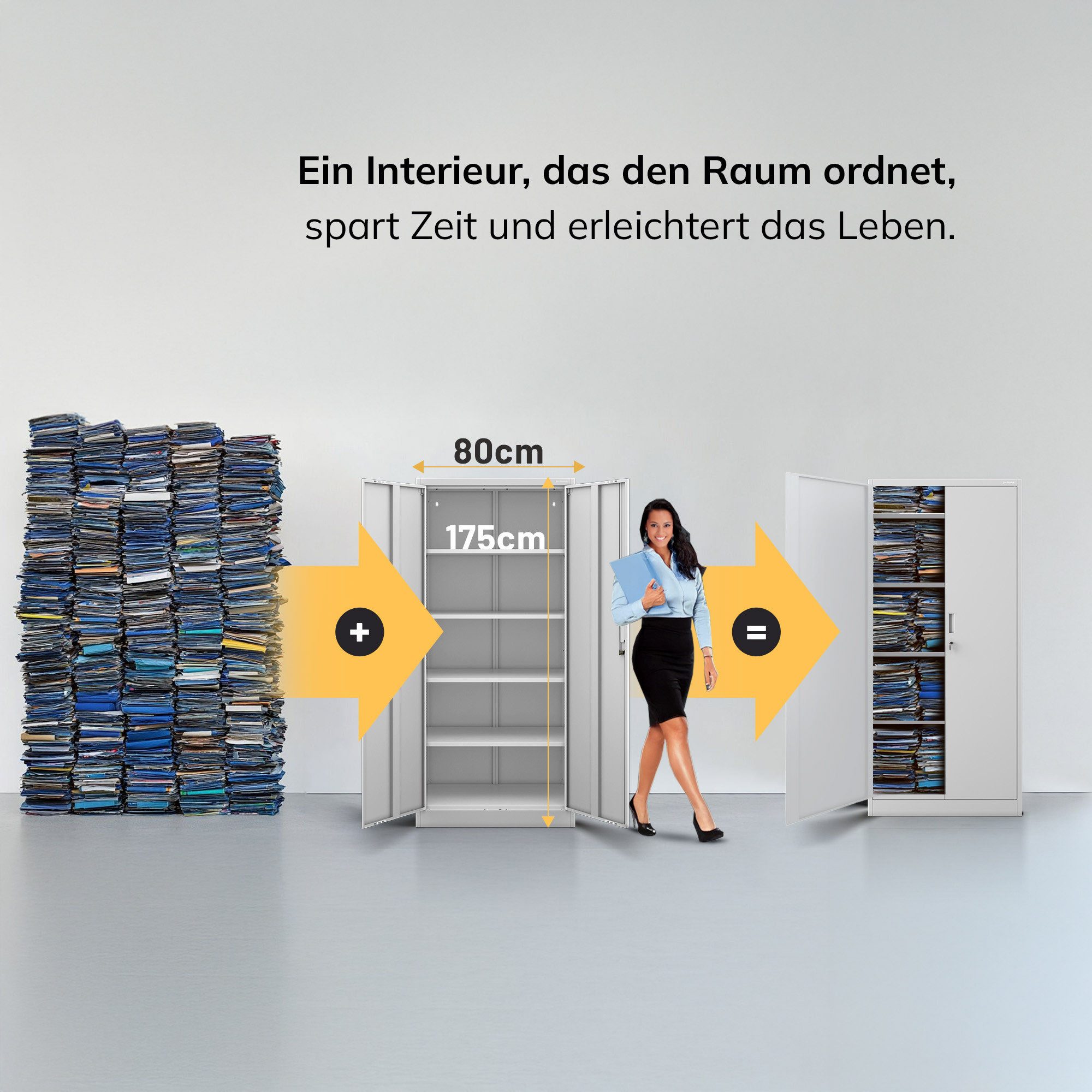 Jan Nowak Aktenschrank Metall Büroschrank abschließbar 80 cm JAN Compact 4 Böden Stahl (Stahl 0,6 mm Wandmontage möglich PZH-zertifiziert kompakt) Ordnerschrank – Bild 3 von 5