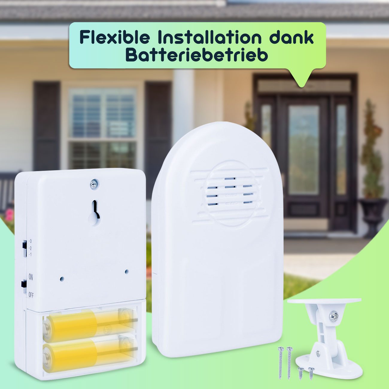 Casativo Bewegungsmelder Funk-Durchgangsmelder PIR-Sensor 8m Kabelloser Alarm-Bewegungsmelder, (1-St., 1er-Set & 2er-Set), 8m PIR-Sensor, 30m Reichweite & 3 Klingel-Optionen