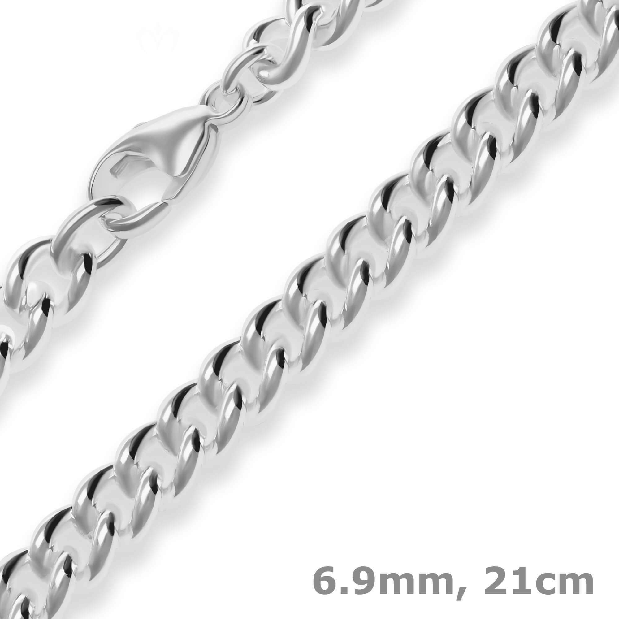 Schmuck Krone Panzerarmband 6,9mm Armband Panzerkette rund aus 925 Silber 21cm, Silber 925