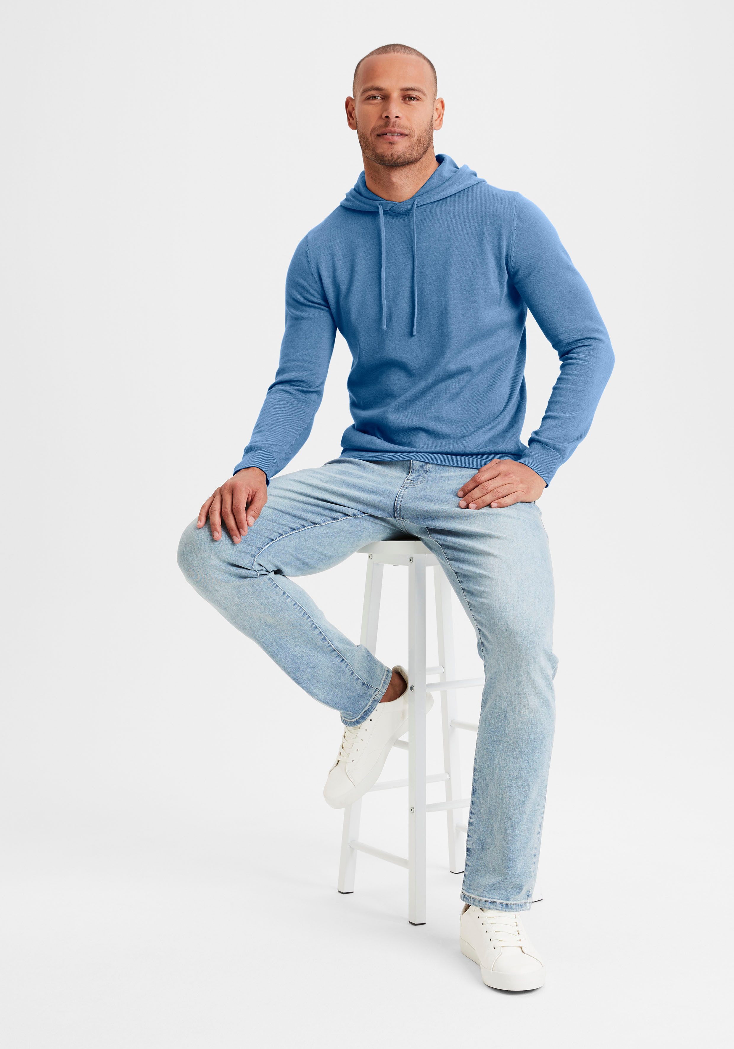 H.I.S Hoodie, Strickpullover mit Kapuze Feinstrick aus pflegeleichter Baumwollmischung