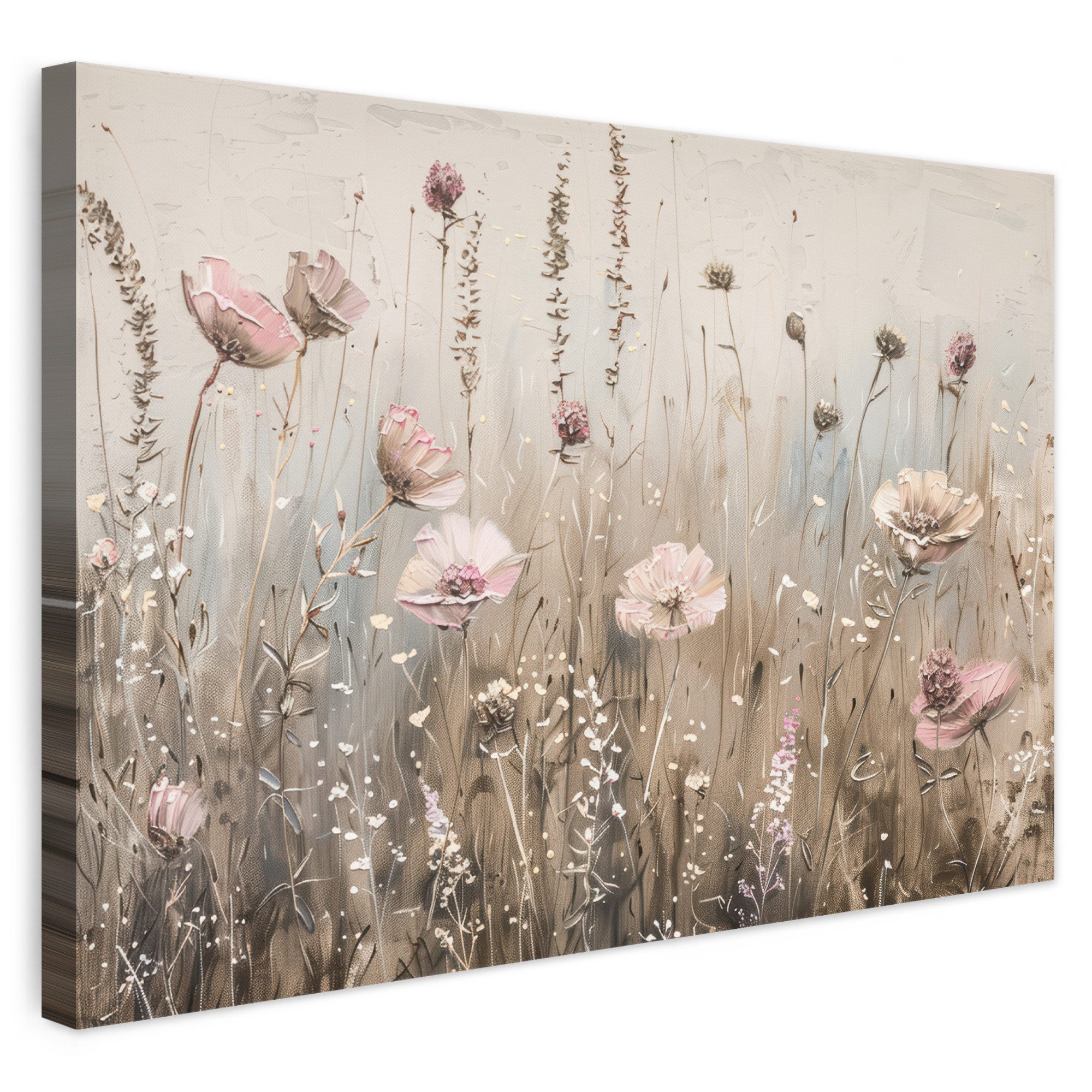 OneMillionCanvasses® Leinwandbild Blumen - Rosa - Modern - Beige, Fotodruck (1 St), Leinwand Bilder Klein, Wand Dekoration Aesthetic 30x20 cm