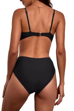 B.X Bügel-Bikini Damen summer sexy Bikini-Set, Bustier-Bikini mit hoher Taille(2tlg) einfarbig gedrehter Vorderseite Push-Up-Bikini, Bügel-Bandeau-Tankini