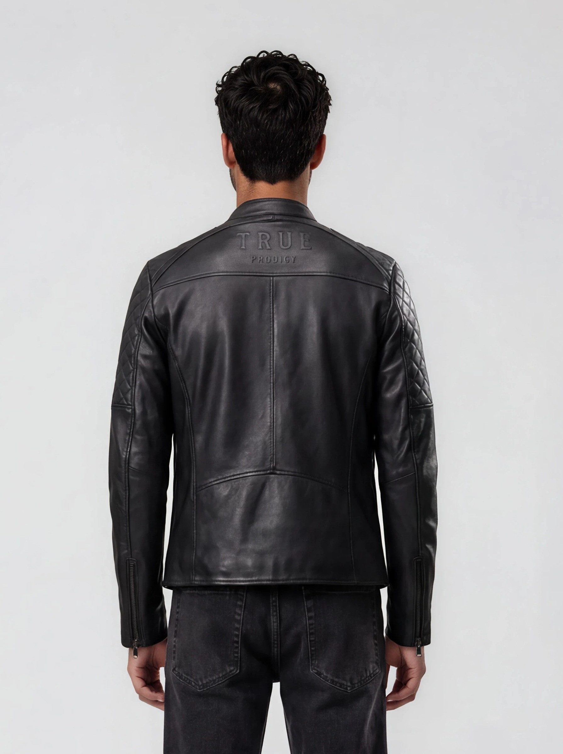 trueprodigy Lederjacke Franky Abgesteppte Details an der Schulter und Logo Applikation