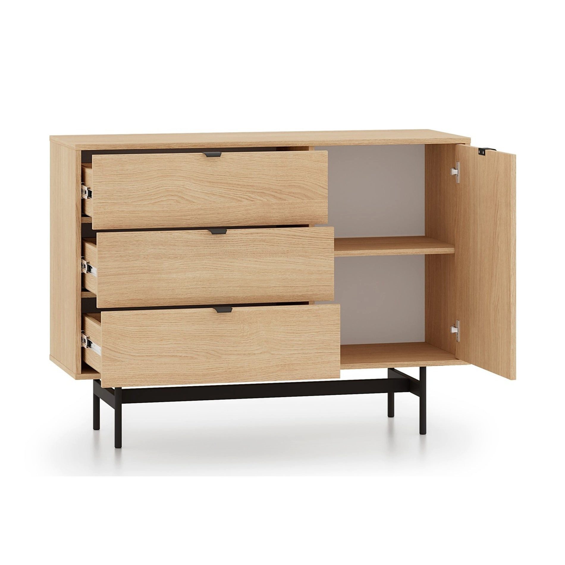 Selsey Sideboard HEGGERS, Sideboard in Mavelie-Eiche mit schwarzen Griffen, 2 Türen