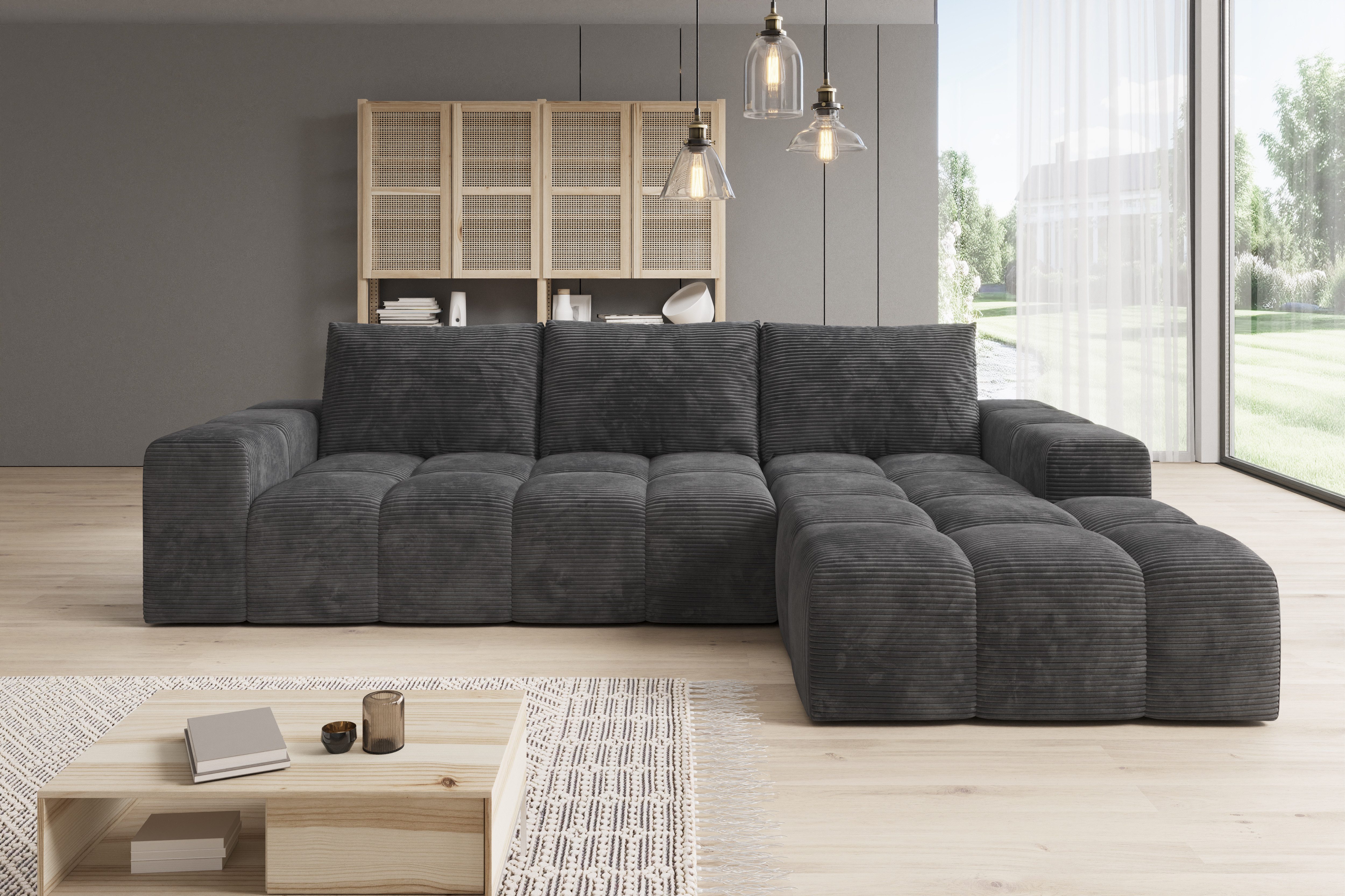 PROMETO Möbel Ecksofa Cento Couch L-Form,Sofa Links/Rechts Teddy-Bouclé, Web oder Cord-Stoff