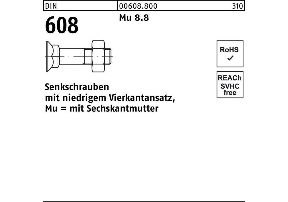 Senkschraube Senkschraube DIN 608 m.4-kantansatz/6-kantmutter M 12 x 45 Mu 8.8