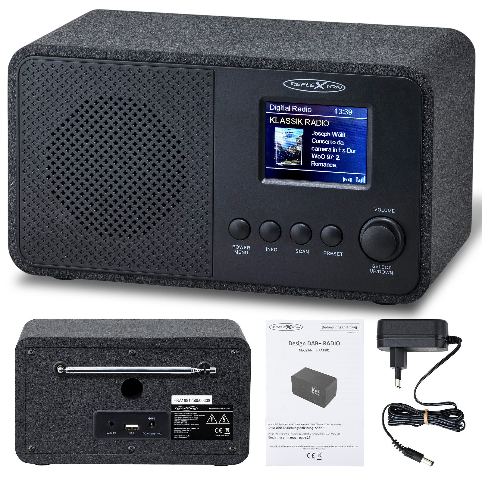 Reflexion HRA1881 Digitalradio (DAB) (Digitalradio (DAB), 40 W, Bluetooth, Wecker, 2,4" Farbdisplay & 40 Senderspeichern)