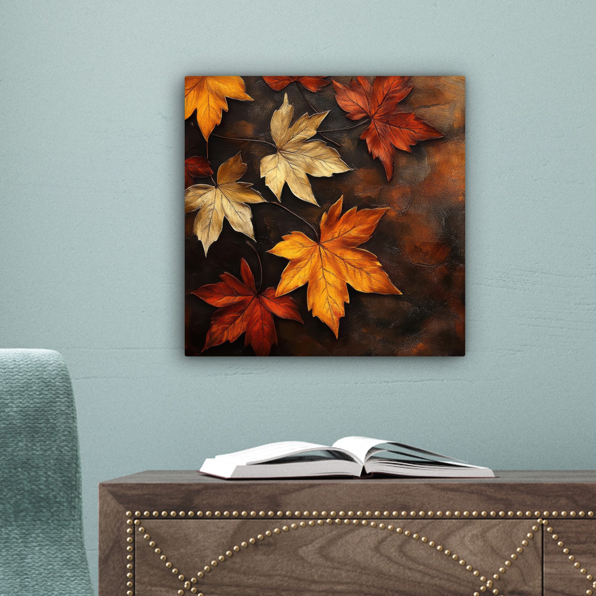 OneMillionCanvasses® Leinwandbild Herbstblätter - Braun - Orange Blätter - Herbstrot, Fotodruck (1 St), Wandbild, Deko Schlafzimmer Wohnzimmer Flur 20x20 cm – Bild 3 von 5