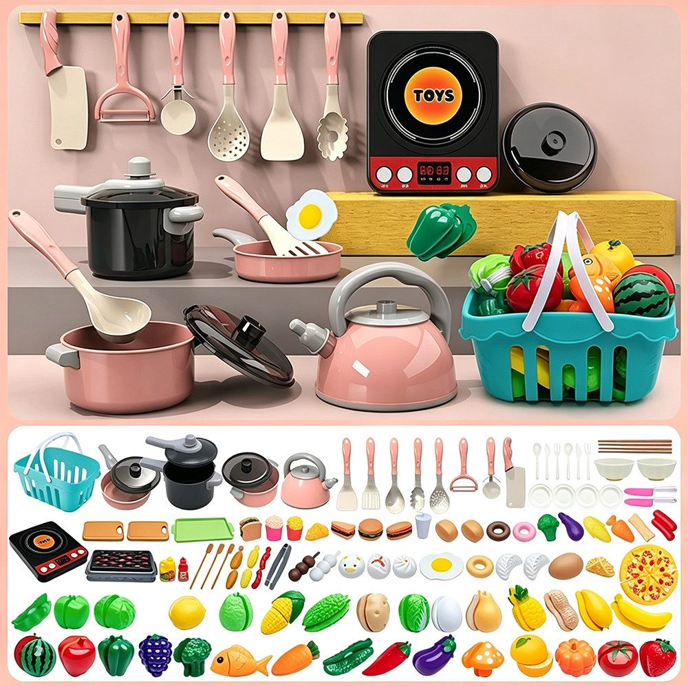 Zaewry Kinder-Küchenset 61-teiliges Kinderküchen Zubehör, BBQ-Simulationsspiel für kinder, (110-tlg), Rollenspiel Küchenzubehör,Kunststoff, Lernspielzeug