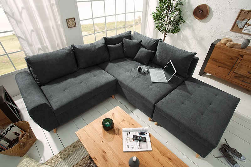 riess-ambiente Ecksofa SCANDINAVIA 250cm anthrazit, 3 Teile, mit Kissen