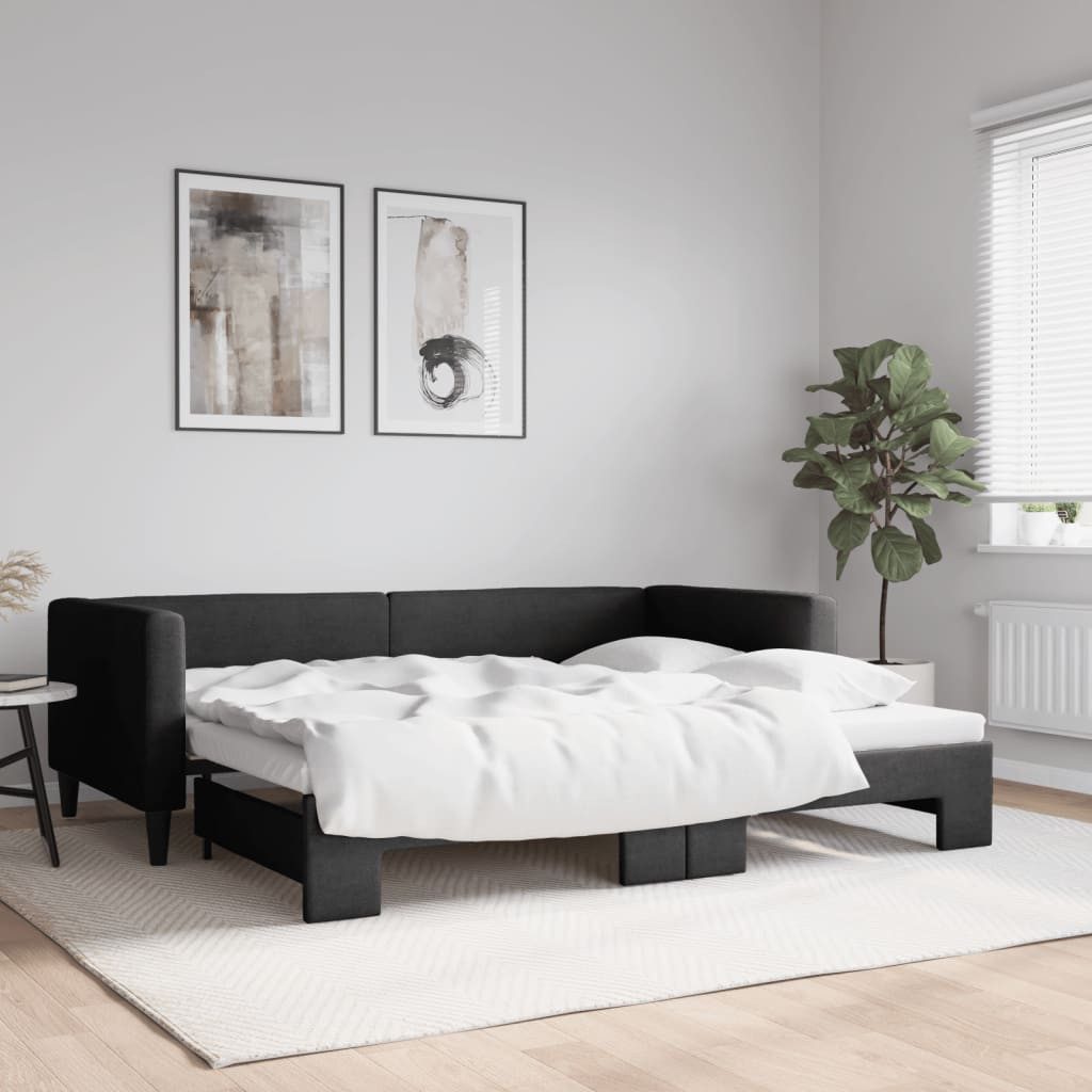 Bett Ausziehbares 2-in-1 Tagesbett Schwarz 223x192,5x68 cm