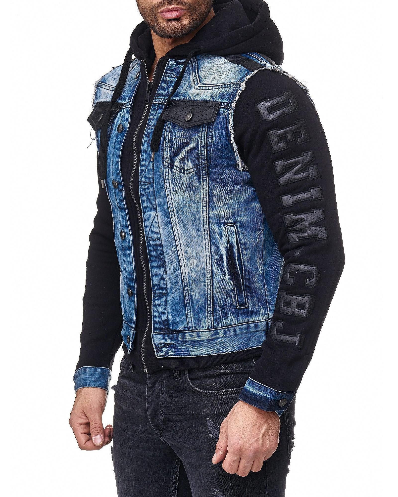 Cipo & Baxx Jeansjacke Herren Regular Fit Jacke Denim BA- im auffälligen Design mit Nieten und Zippern – Bild 5 von 5