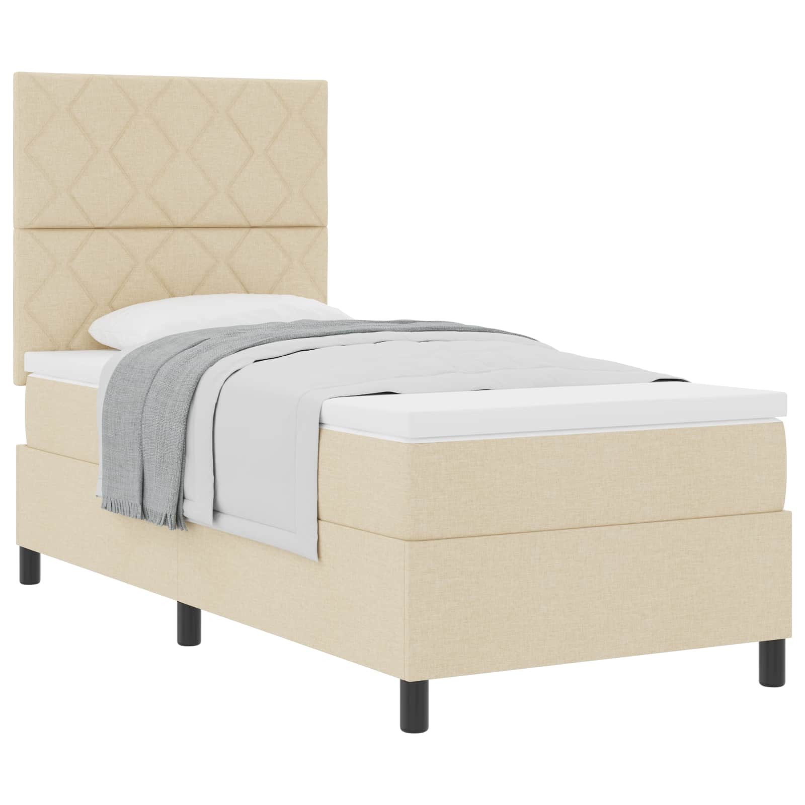 Bett Boxspringbett mit Kopfteil Creme 100 x 200 cm Stoff