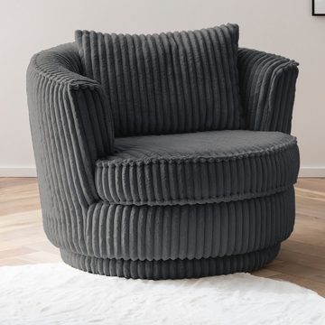 Furn.Design Loveseat Comfy (Komfortsessel in Mega Cord, inkl. Kissen, Ø 95 cm), 360° drehbar