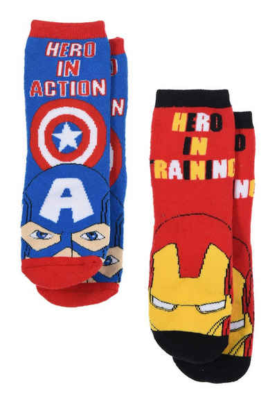 The AVENGERS ABS-Socken Captain America und Ironman Kinder Jungen Socken 2 Paar Gumminoppen Stopper-Socken Strümpfe (2-Paar) mit anti-rutsch Noppen