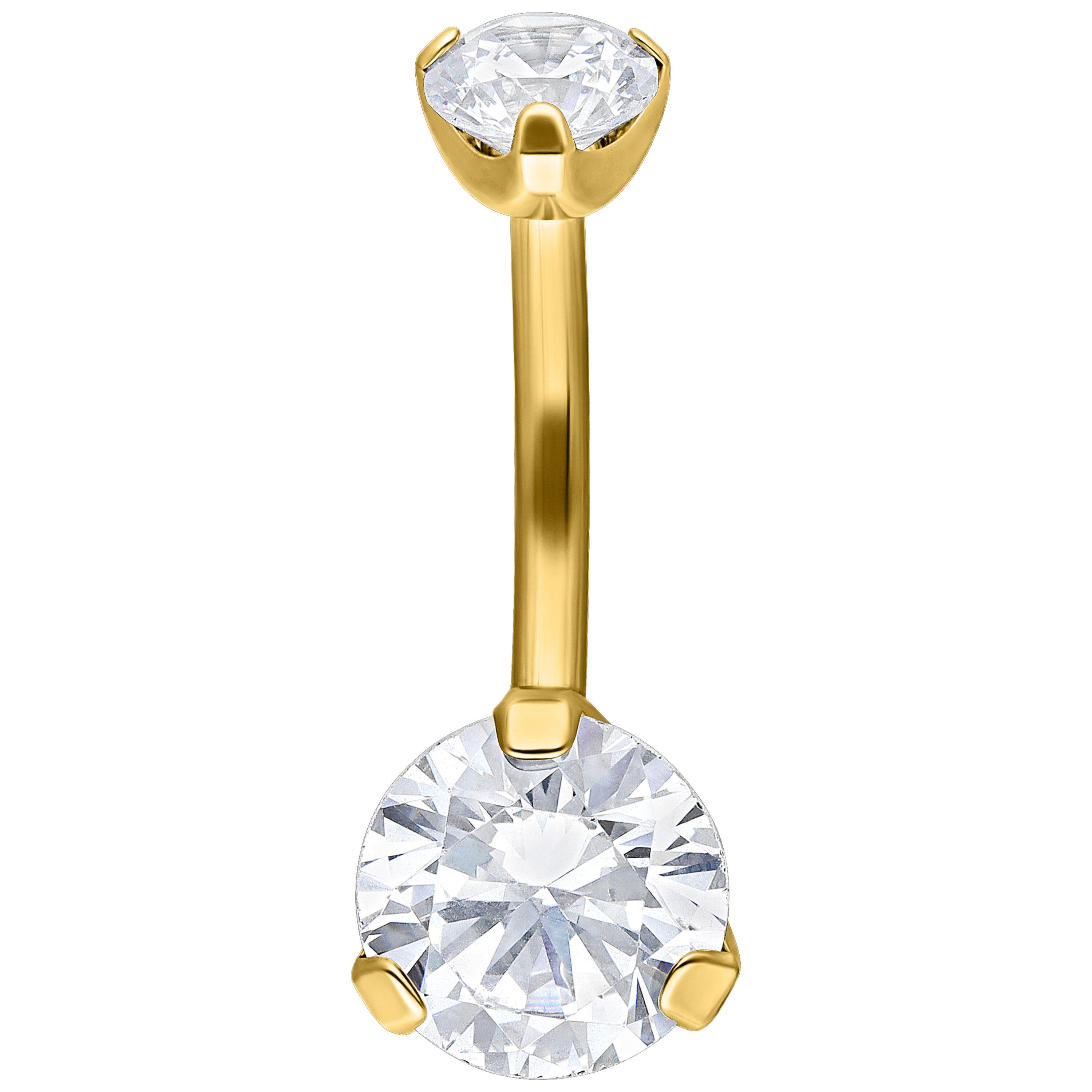 Wildcat Bauchnabelpiercing Double Crystal Bananabell für Bauchnabel, 1 Stück, Titan Grad 23 - wasserfest, hautverträglich, Gold-Kristallklar