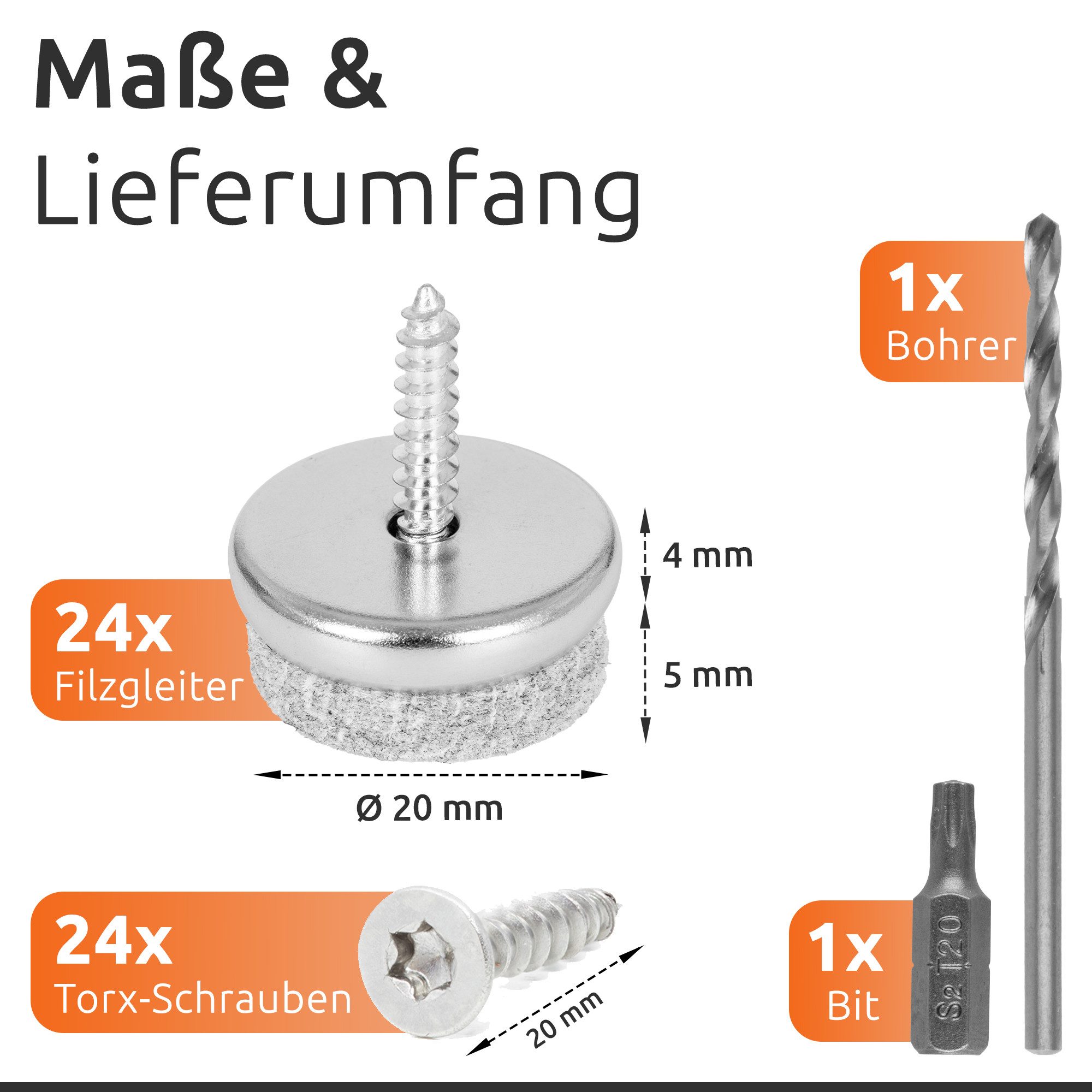 ECENCE Möbelfuß 24Stck Filzgleiter mit Torx-Schrauben Stuhlgleiter – Bild 4 von 5