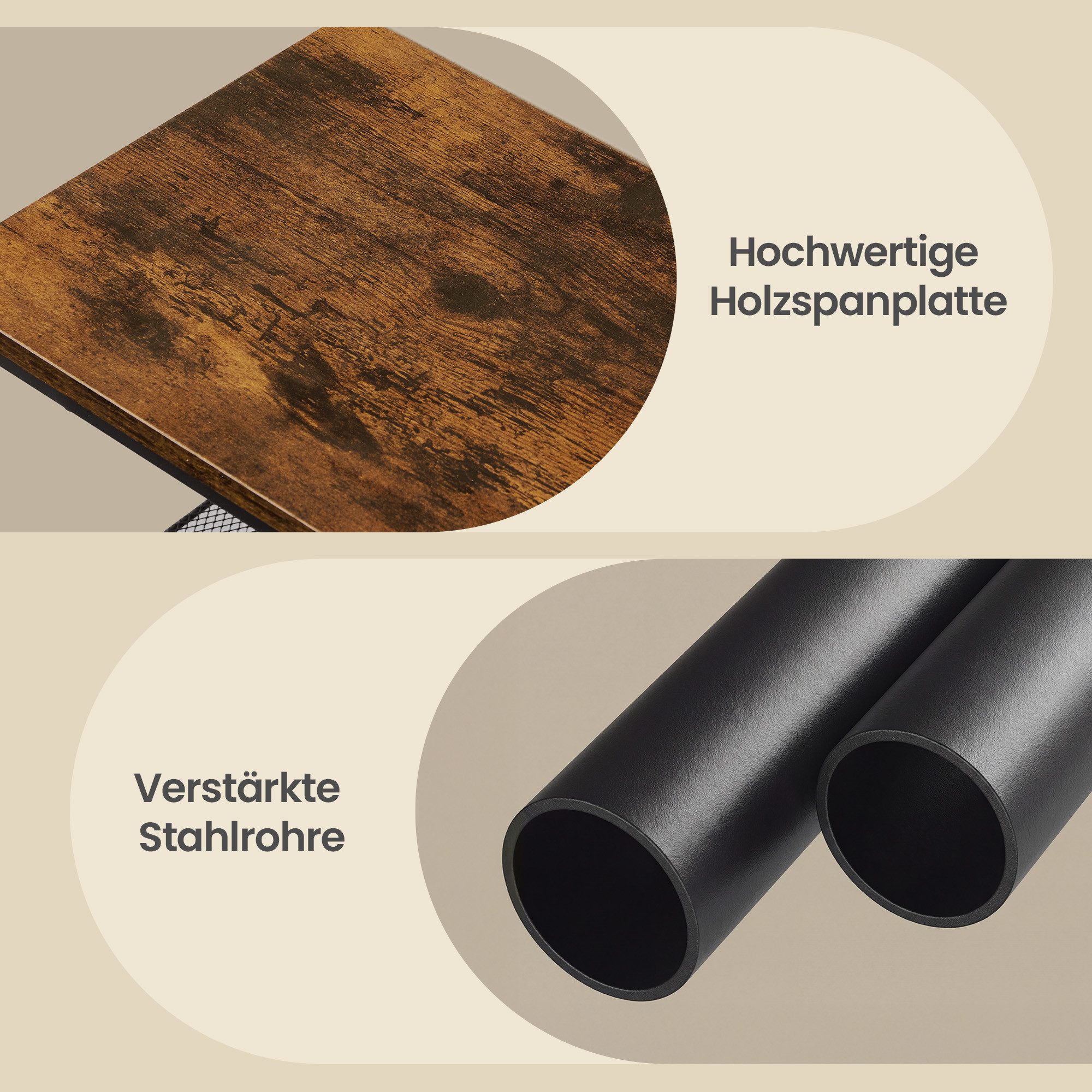 VASAGLE Schuhregal Schuhablage für Eingangsbereich, Stahl, Platzsparend, Industrie-Design, 3 Ebenen, Stoffablagen, große Oberfläche für Taschen, Metall – Bild 5 von 5