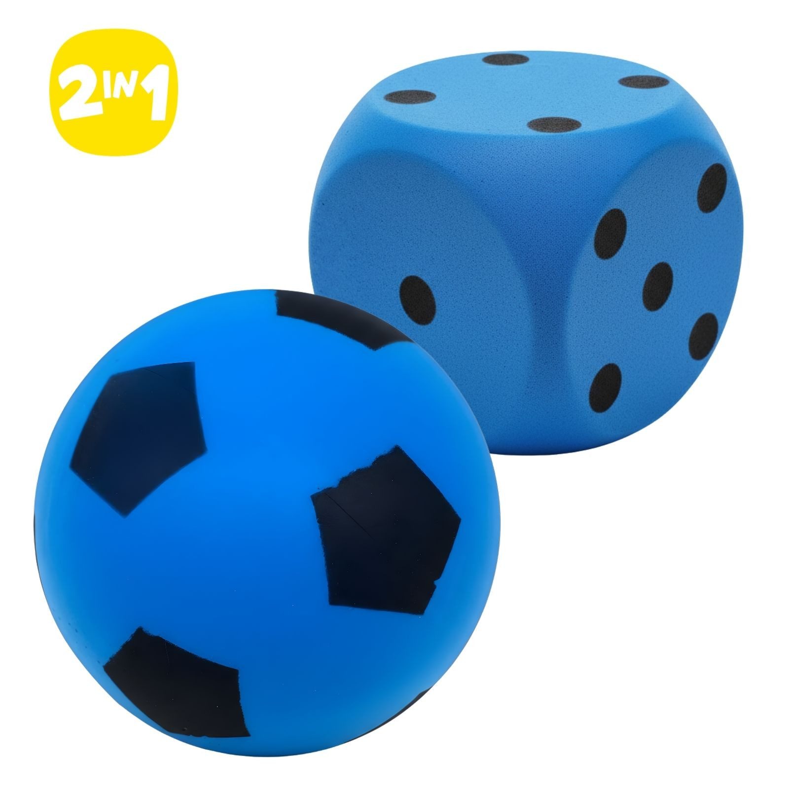 alldoro Spielball 2 in 1 Set - Schaumstoffball & Schaumstoffwürfel blau für Kinder ab 3, extra weich & leise, für drinnen & draußen zum Spielen & Lernen