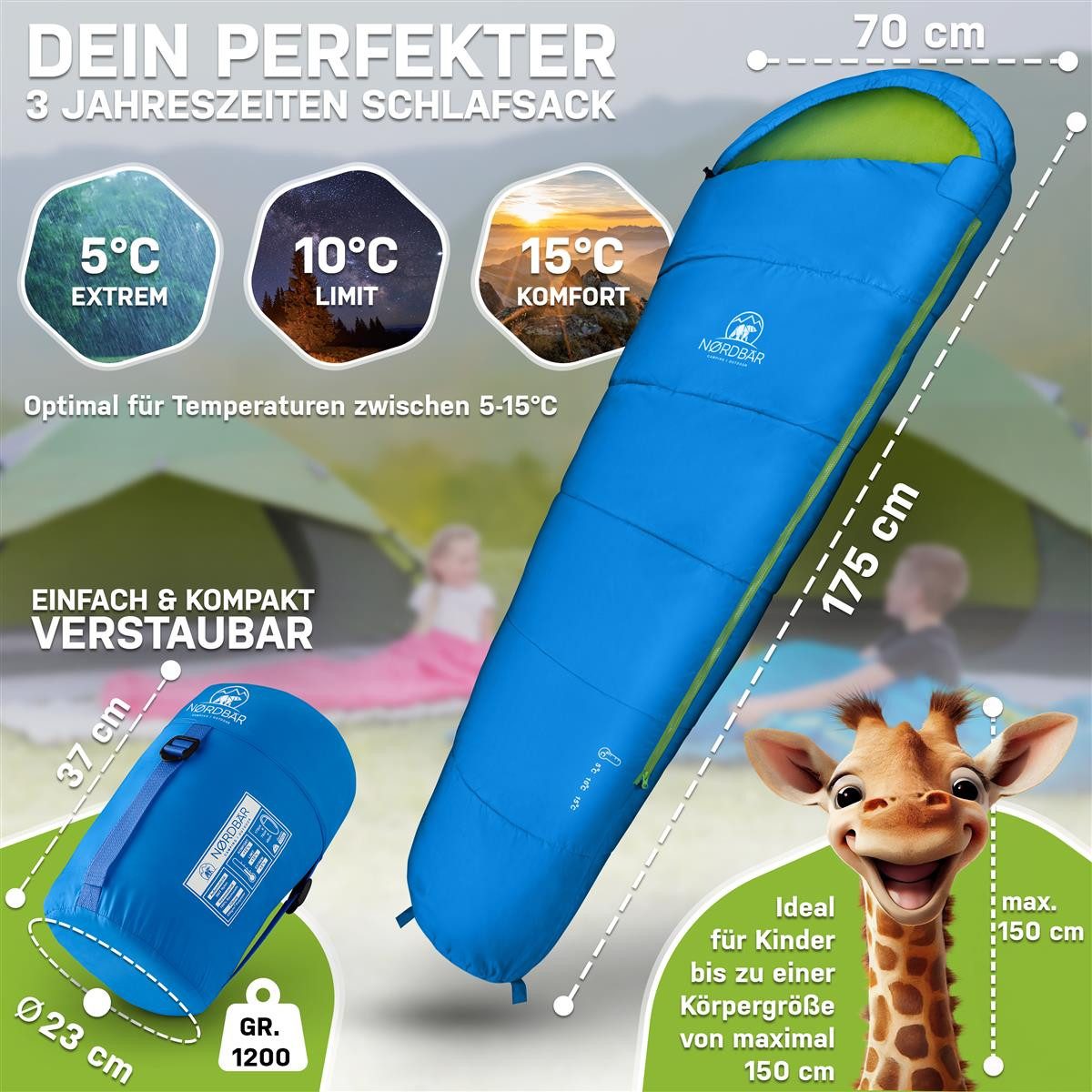 Nordbär Kinderschlafsack NORDBÄR® Kinder-Schlafsack 3-Jahreszeiten blau günstig online kaufen