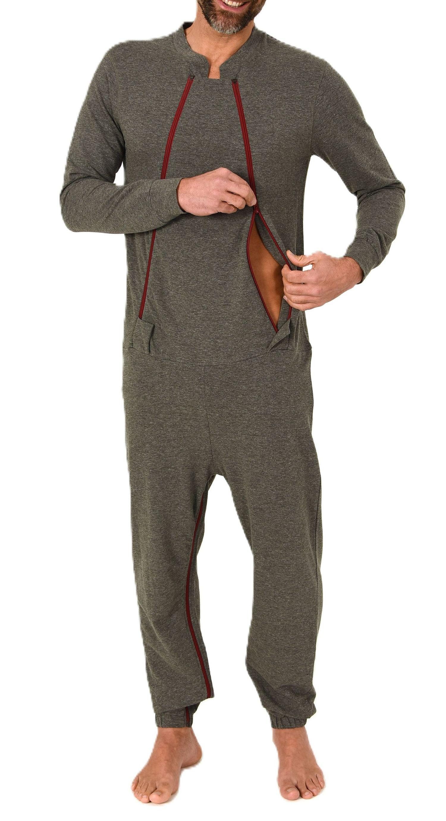 Normann Care Pyjama Herren Pflegeoverall langarm mit Reissverschluss Vorne und am Bein