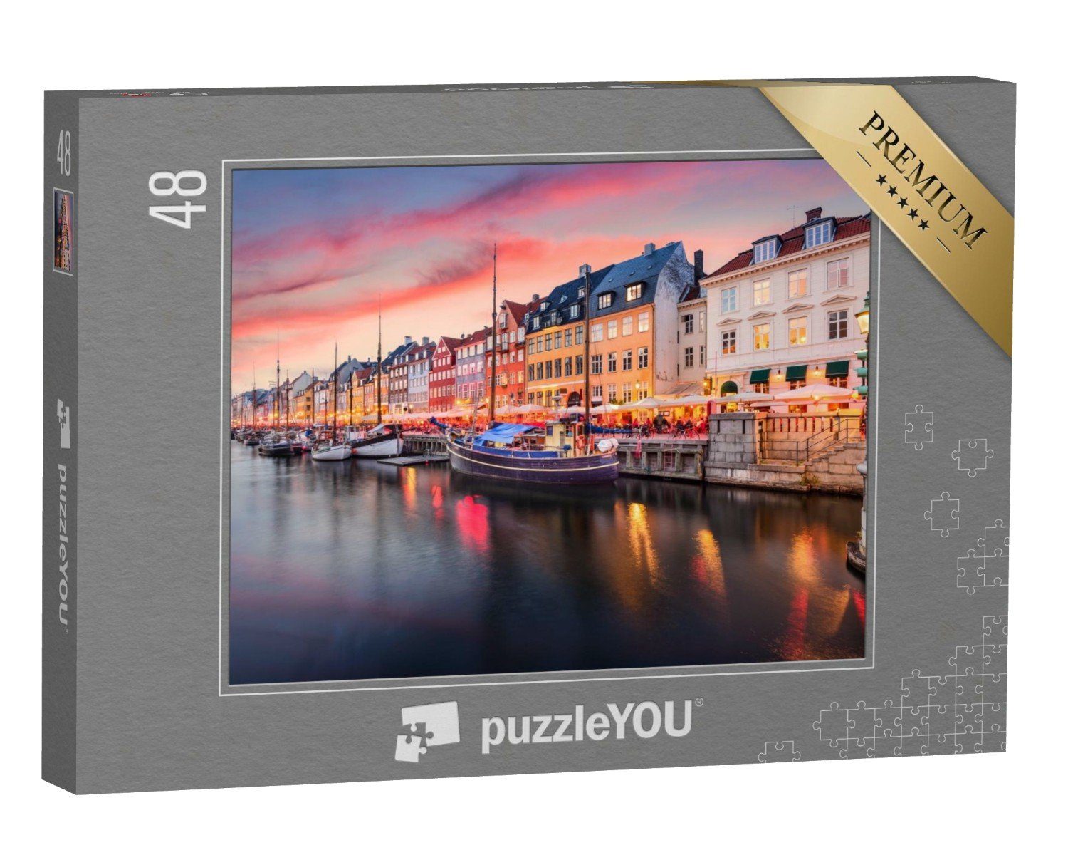 puzzleYOU Puzzle Nyhavn-Kanal in Kopenhagen in Dänemark, 48 Puzzleteile, puzzleYOU-Kollektionen Städte, Kopenhagen