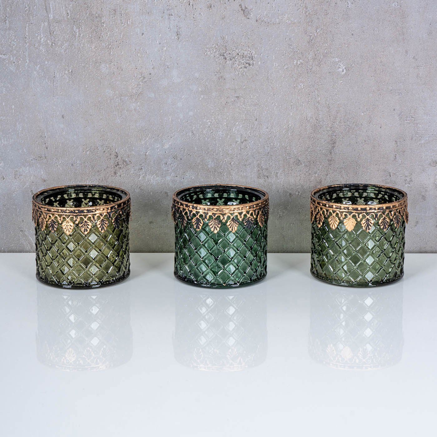 Levandeo® Teelichthalter, 3er Set Teelichthalter Grün Gold Glas Retro Tisch günstig online kaufen