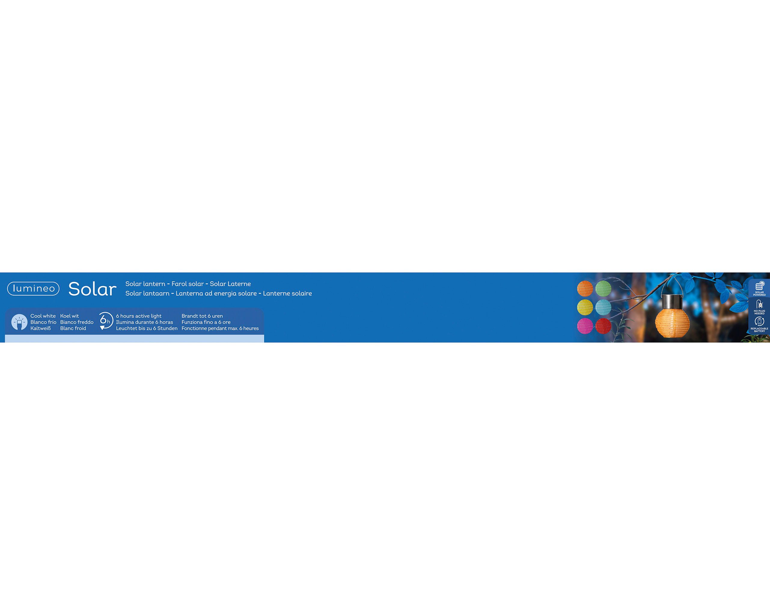 Lumineo LED Solarleuchte, Dauerlicht, kaltweiß, Solar Gartenleuchte LED Lampion Nylon 7x9cm Kaltweiß 6er Set
